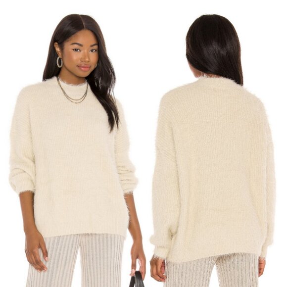 SNDYS Cozi Fuzzy Knit Sweater Oversized Fit in Cream Yellow Size M - Picture 1 of 9